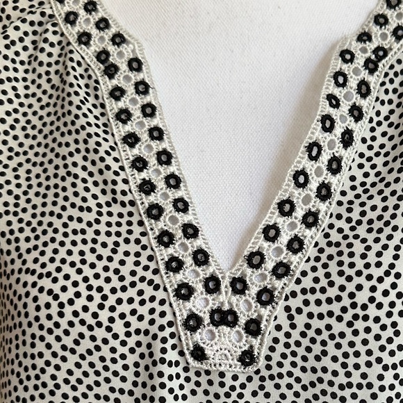 MAX STUDIO Blouse Polka Dot Eyelet V-Neck Balloon Sleeve Black White Size M - Picture 8 of 17